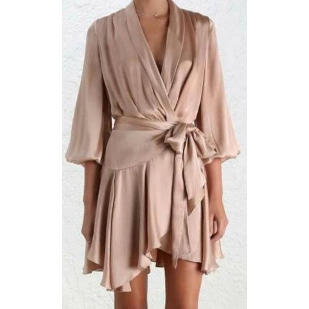 Women’s Wrap Satin Mini Dress in Blush